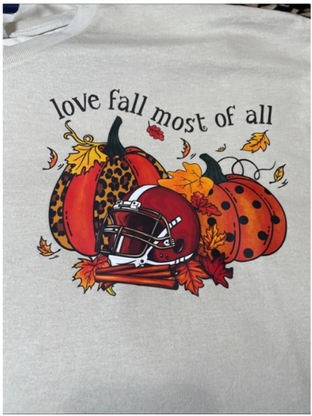 Women's Gildan Cream Short Sleeve Tee with Fall Pumpkin Football Graphic XL